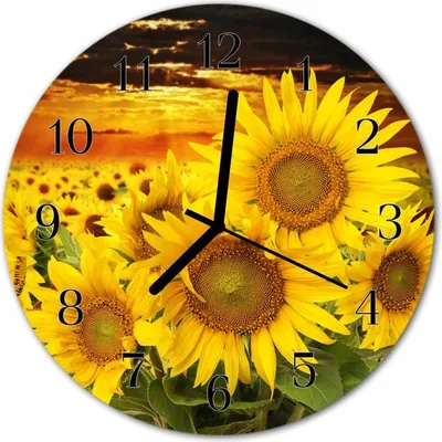 Produktbild von Glasuhr mit geräuschlosem Mechanismus und Sonnenblumengrafik