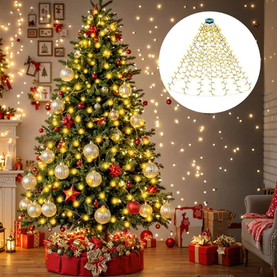 Weihnachtsbaum-Lichterkette, 400 LED, 2m x 16 Stränge, warmweiß, IP44