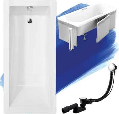 Image de Baignoire Acrylique 4en1 Rectangulaire 170x70 Blanc + Cabine Styrofoam, Siphon Moderne Premium et Pieds (cadre) Inclus | BADLAND MODERN