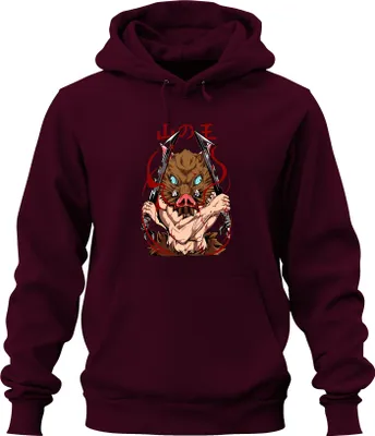 Produktbild von Inosuke Wildschwein Maske Dämonenjäger Dualklingen Anime Geschenk Uni Hoodie Kapuzenpullover, Burgundy, M
