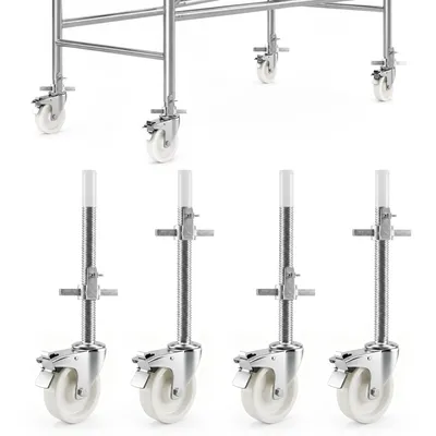 Produktbild von 4 Stück Gerüstrollen mit Stahlspindel, 150mm Gerüsträder mit Bremsen, Ø38mm Spindelrollen Gerüst Räder Rollen für Gerüstsysteme 1000kg Tragfähigkeit