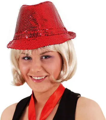 Produktbild von O23115-18 rot Trilby Pailletten Hut Glitzerhut Partyhut