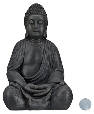 Image de Statue de Bouddha assis, 50 cm de haut, Feng Shui, pour l'extérieur, statue décorative de jardin, grande statue de Bouddha zen, gris foncé