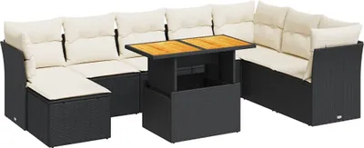 Produktbild von vidaXL 9-tlg. Garten-Sofagarnitur mit Kissen Schwarz Poly Rattan