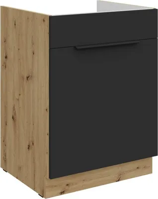 Obrázek produktu pro Dolní skříňka na dřez LUNARA - šířka 60 cm, černá / dub artisan