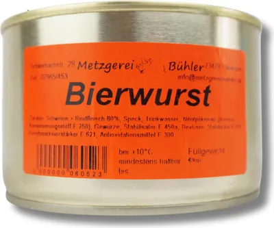 Produktbild von Bayrische Bierwurst Dosenwurst Wurstkonserve Metzgerei Bühler 400g