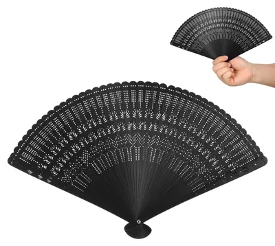 Produktbild von Bambus Handfächer - Faltbar aus Seide - Für Sommer und Dekoration - Schwarz