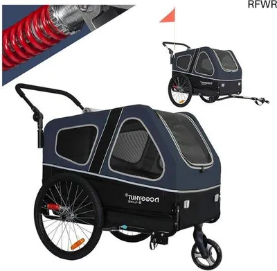 Produktbild von Hundenaanhanger und Buggy für mittelgroße und große Hunde bis 45 kg - 2-in-1 Fahrradanhänger mit Federung