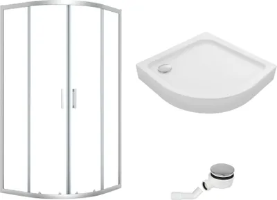Produktbild von VBChome Duschkabine mit Duschwanne Viertelkreis Set 80x80x185 cm Chrom Halbrund Duschtasse Siphon Eckeinstieg Duschwand Schiebetür Duschabtrennung Sicherheitsglas Duschtrennwand