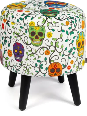 Immagine prodotto di Pouf contenitore Excelsa Calavera in velluto e legno 38x38x45 cm multicolore