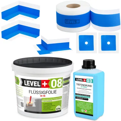 Produktbild von Dichtset Bad Dusche Tiefengrund 5,5kg Flüssigfolie Innenecke Dichtband SET343