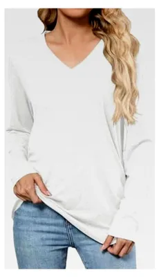 Produktbild von Langarmshirt Damen V-Ausschnitt Longshirt Einfarbig Basic Shirt Dünner Herbstpullover Freizeit Unterziehshirt Yoga Top Schmal Geschnitten T-Shirt Oberteile