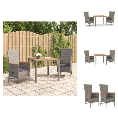 Produktbild von vidaXL 3-tlg. Garten-Essgruppe mit Kissen Grau Poly Rattan -  Gartenstühle