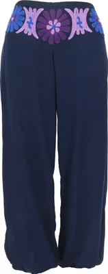 Produktbild von Bestickte Boho Pluderhose, Muckhose, Haremshose - Dunkelblau/ Lila, Damen, Viskose, Hosen