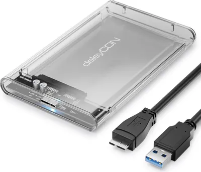 Produktbild von deleyCON SSD Festplattengehäuse USB 3.0 für 2,5“ Zoll SATA 3 SSD / HDD / 7mm / 9,5mm SATA III Festplatten Externes Gehäuse UASP [Transparent]