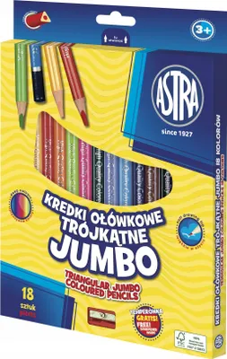 Zdjęcie produktu dla Kredki ołówkowe trójkątne Jumbo 18 kolorów z temperówką