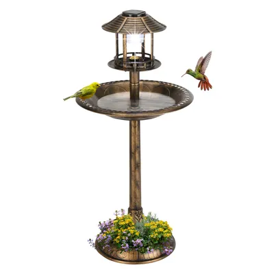 Immagine prodotto di FCH Vasca per uccelli in piedi con luci solari, vasca per uccelli per giardino all'aperto, 51x51x106cm
