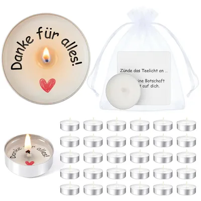 30 Dankeschön-Teelichter mit Karten & Beuteln, Abschiedsgeschenk