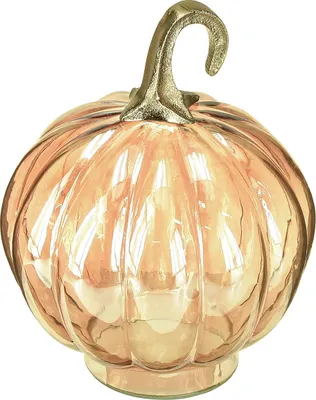 Produktbild von Glas Kürbis Herbstdeko Orange Schimmernd Tischschmuck Ø14cm H18cm