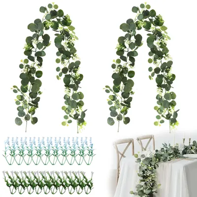 Künstliche Eukalyptusgirlande 180 cm, 2 Stück, grün, 20 Blätter