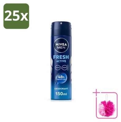 Imagen del producto de 25 aerosoles desodorantes NIVEA MEN Fresh Active, 150 ml, pack ahorro, 25 unidades