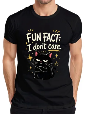 Produktbild von Fun Fact I don't care Schwarze Katze Grumpy Statement Kätzchen Herren T-Shirt, Schwarz, S