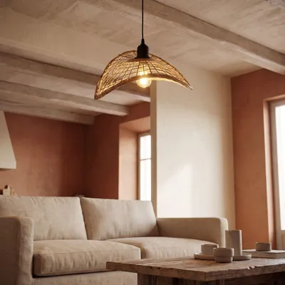 Produktbild von Pendelleuchte Holz Metall E27 H: max. 120 cm Schwarz Natur Modern Hängelampe