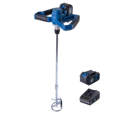 Immagine prodotto di Scheppach Miscelatore a batteria per vernici e malte BC-PMX100-X - 20 V | max. 650 min-1 Regolazione della velocità | Diametro di miscelazione 10 cm | incl. batteria da 4 Ah + caricabatteria da 2,4 A