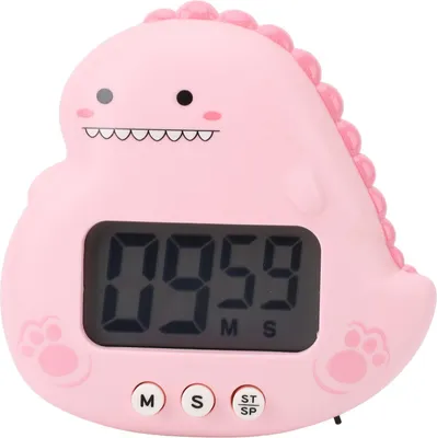 Obrázek produktu pro Roztomilý dětský časovač ve tvaru dinosaura, velký LCD displej, hlasitý alarm, digitální kuchyňský magnetický odpočítávač pro učebny, domácí studium, vaření, růžový