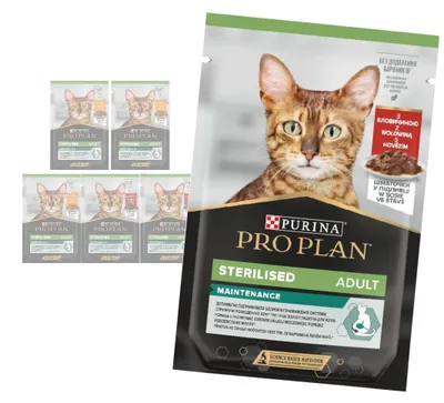 Zdjęcie produktu dla Purina Pro Plan Adult Sterilised Maintenance 6x85g Mokra Karma Dla Kota Kurczak i Wołowina w Sosie