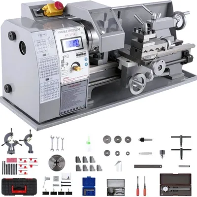 Zdjęcie produktu dla precyzyjna tokarka do metalu - Mini tokarka z 9 frezami i 2 płytami kłowymi - Dla hobby i warsztatu