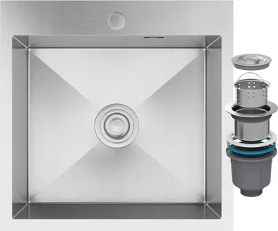 Produktbild von Granitan | Stahlspüle - Spülbecken 1-Kammer - 48x45 cm - Rechteckig - Silber - mit Siphon - Bari
