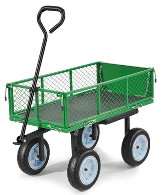 Immagine prodotto di Carrello da giardino con sedile, 226,8 kg, sedile da lavoro da giardino in acciaio con ruote, sgabello da giardinaggio per impieghi gravosi, con vassoio porta attrezzi e manubrio regolabile, carrello da esterno, per prato, terrazza, giardino, spazi verdi