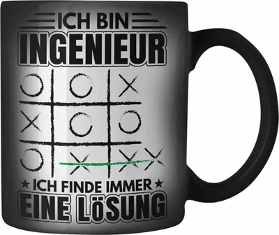 Produktbild von Trendation - Ingenieur Farbwechsel Zauber-Tasse Geschenk Mit Spruch Männer Ich Finde Immer Eine Lösung (Schwarz)