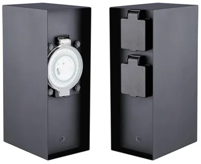 Produktbild von Steckdosensäule 2 fach Steckdose Anthrazit Zeitschaltuhr IP44 eckig