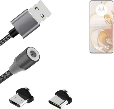 Produktbild von K-S-Trade Hochwertiges Magnet-Lade-kabel Sync-Kabel Daten-Kabel kompatibel mit Motorola Edge 50 mit USB-Typ-C-Anschluss und Micro-USB-Anschluss 2A bis