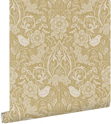 Obrázek produktu pro Tapeta ESTAhome s motivem květin a ptáků ve stylu art nouveau, okrově žlutá, 50 x 900 cm