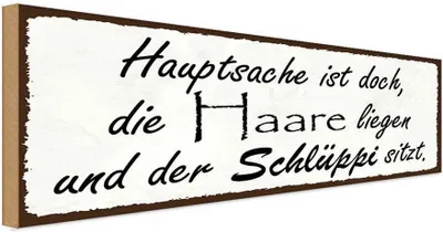 Produktbild von vianmo Holzschild 10x27 cm Hauptsache doch die Haare liegen Spruch Zitat