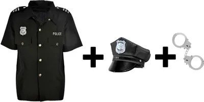 Produktbild von Herren Hemd - Police Officer - inkl. Mütze + GRATIS Handschellen Cop Polizist, Größe:L/XL
