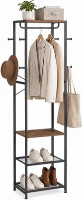 Obrázok produktu pre Závesná skrinka - 4 police a 8 háčikov, rozmery: 181 x 40 x 28 cm - farba: hnedá/čierna