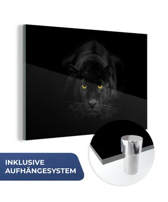 Obrázek produktu pro MuchoWow® Obrazy na skle - Nástěnné obrazy - Fotografie na skle Panter - Zvířata - Černá - Oči 120x80cm Nástěnná dekorace ze skla - akrylová malba na sklo -