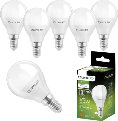 Produktbild von LUMILED LED Lampen E14 P45 8W ersetzt (60W Glühlampe) 6 Stück Set 806lm 4000K neutralweiß 180° Lichtwinkel 230V Glühbirne Birne Leuchtmittel Tropfenform Kugel Energiesparlampe