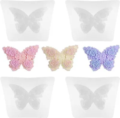 Image de Moules en silicone pour fleurs et papillons en 3D - Pour la fabrication de bougies et les projets de bricolage - Plâtre, savon, pâte à sucre, moules à chocolat - Lot de 4 pièces