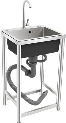 Obrázek produktu pro Volně stojící dřez - průmyslový dřez - jednokomorový - s kohoutkem - nerezová ocel - 45 x 41 x 75 cm - nosnost 50 kg - stříbrný