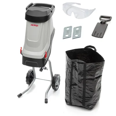 Produktbild von IKRA Elektro Gartenhäcksler Messerhäcksler IMH 2800| 2800 W | Äste bis 45 mm | Wendemesser | inkl. 45 L Fangsack, Stopfer, Ersatzmesser & Schutzbrille