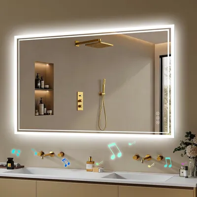 Produktbild von Bluetooth – LED – 70x100 cm – LED – Beschlagfrei – Berührungssensor – Dimmbar – 3 Lichtfarben – Wandspiegel – Horizontal – Vertikal