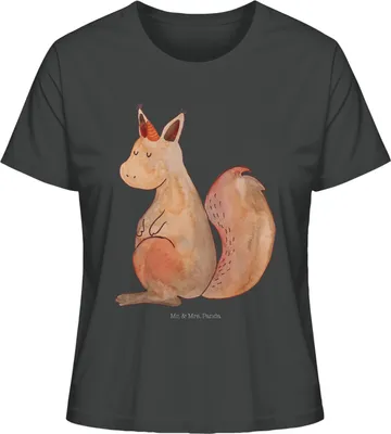 Produktbild von Mr. & Mrs. Panda Shirt Damen Einhorn Glauben Größe L - Anthrazit - Geschenk, Einhörner, Eichhorn, Oberteil, Unicorn, Mit Print, Sommershirt, Basic T-Shirt, Eichhörnchen