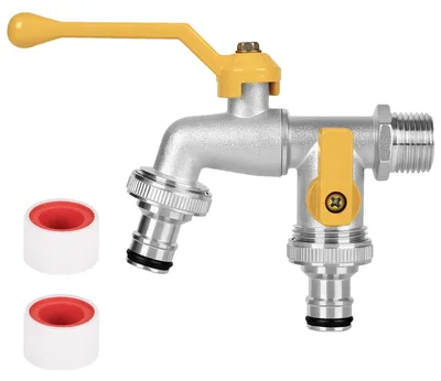 Doppel-Wasserhahn Außen, frostbeständig, Messing, 1/2" NPT, 3/4" Ausgang