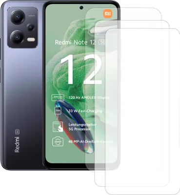 Produktbild von Drei Stück (3x) Display-Schutzfolie Displayschutz-Glas 9H Glas für Xiaomi Redmi Note 12 5G