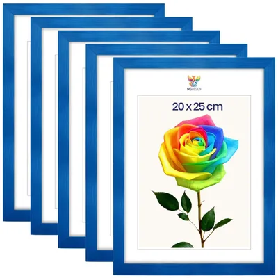 Produktbild von MG Design 5er Set Bilderrahmen 20 x 25 cm - Fotorahmen mit Blau Echtholzrahmen und bruchsicherem Acrylglas, Hoch & Quer zum Aufhängen, zum Aufstellen